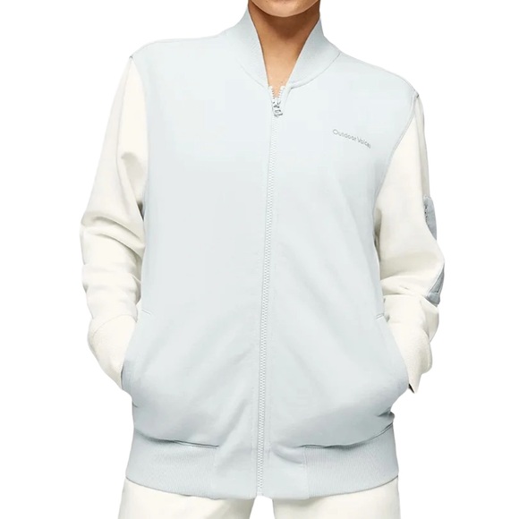 Outdoor Voices | Pickup Bomber Jacket Pastel Blue White Track Jacket Size XL - Picture 1 of 11